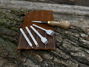 4-Piece Diamond Style Leather Pricking Iron and Hand-Forged Awl