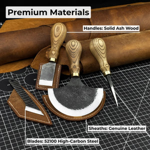 4-Piece Leather Tool Set with Leather Sheaths