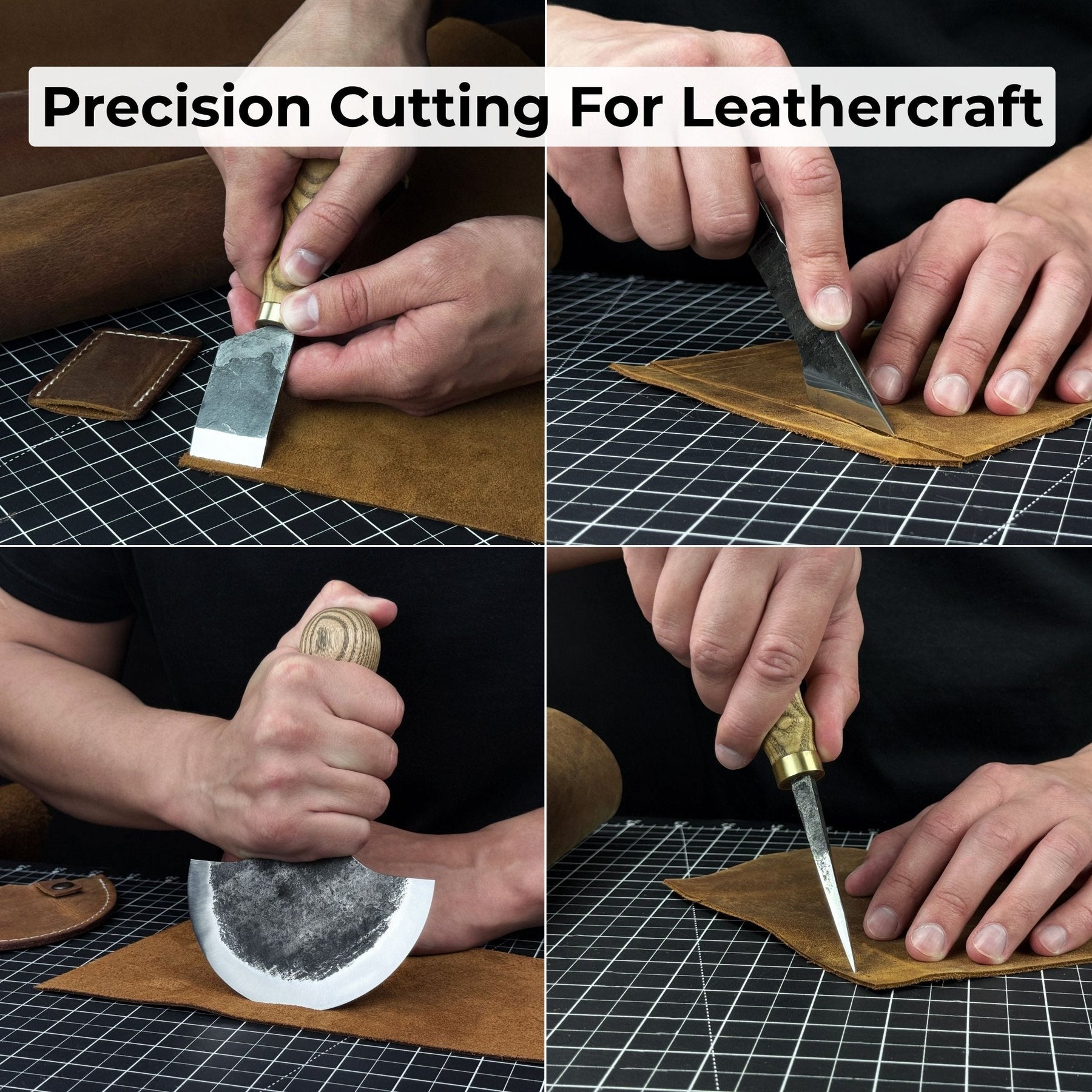 4-Piece Leather Tool Set with Leather Sheaths