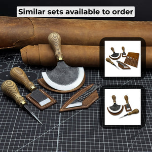 4-Piece Leather Tool Set with Leather Sheaths