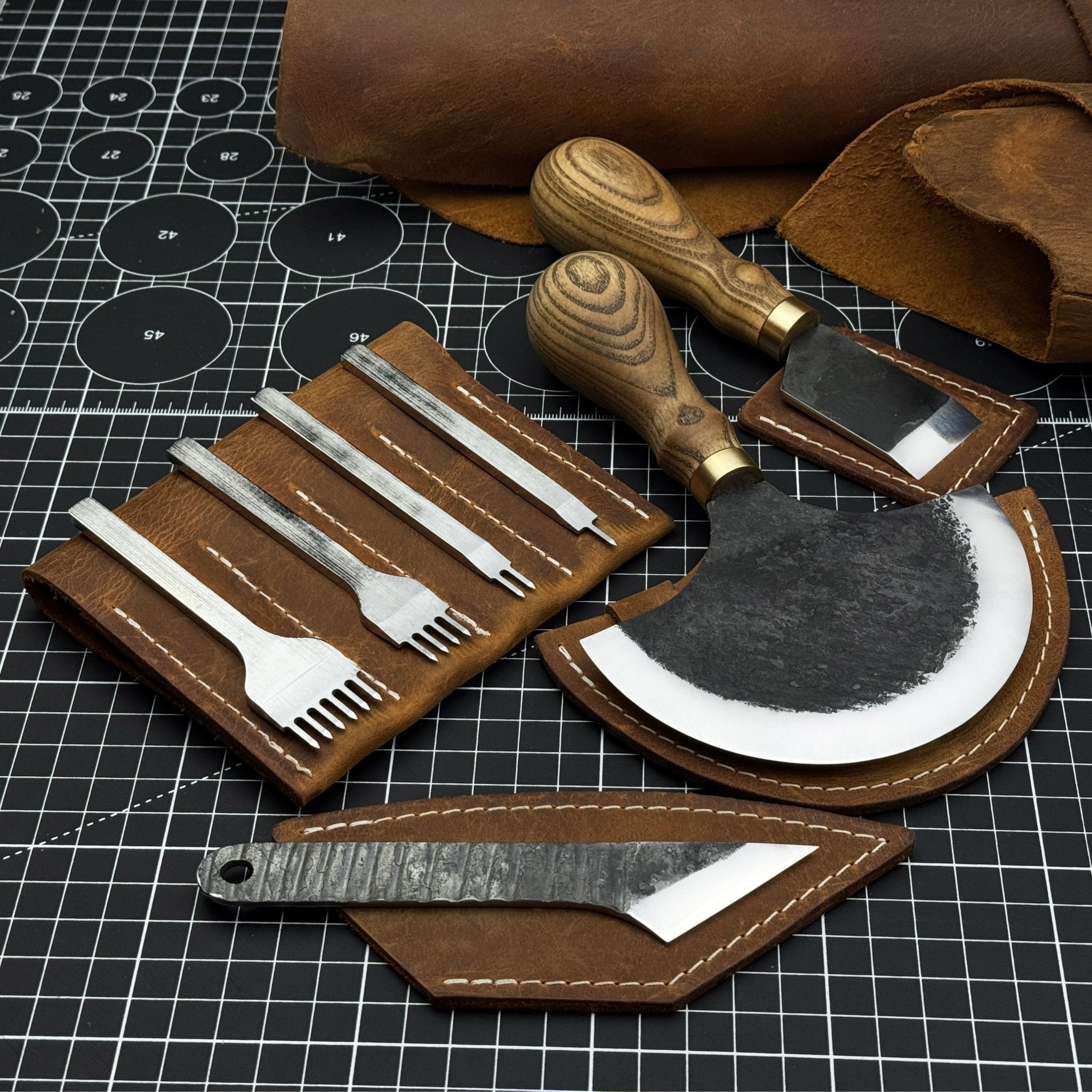 4-Piece Leatherworking Tool Set with Leather Sheaths
