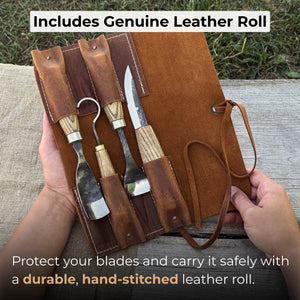 4-Piece Spoon Carving Tool Set with Leather Roll