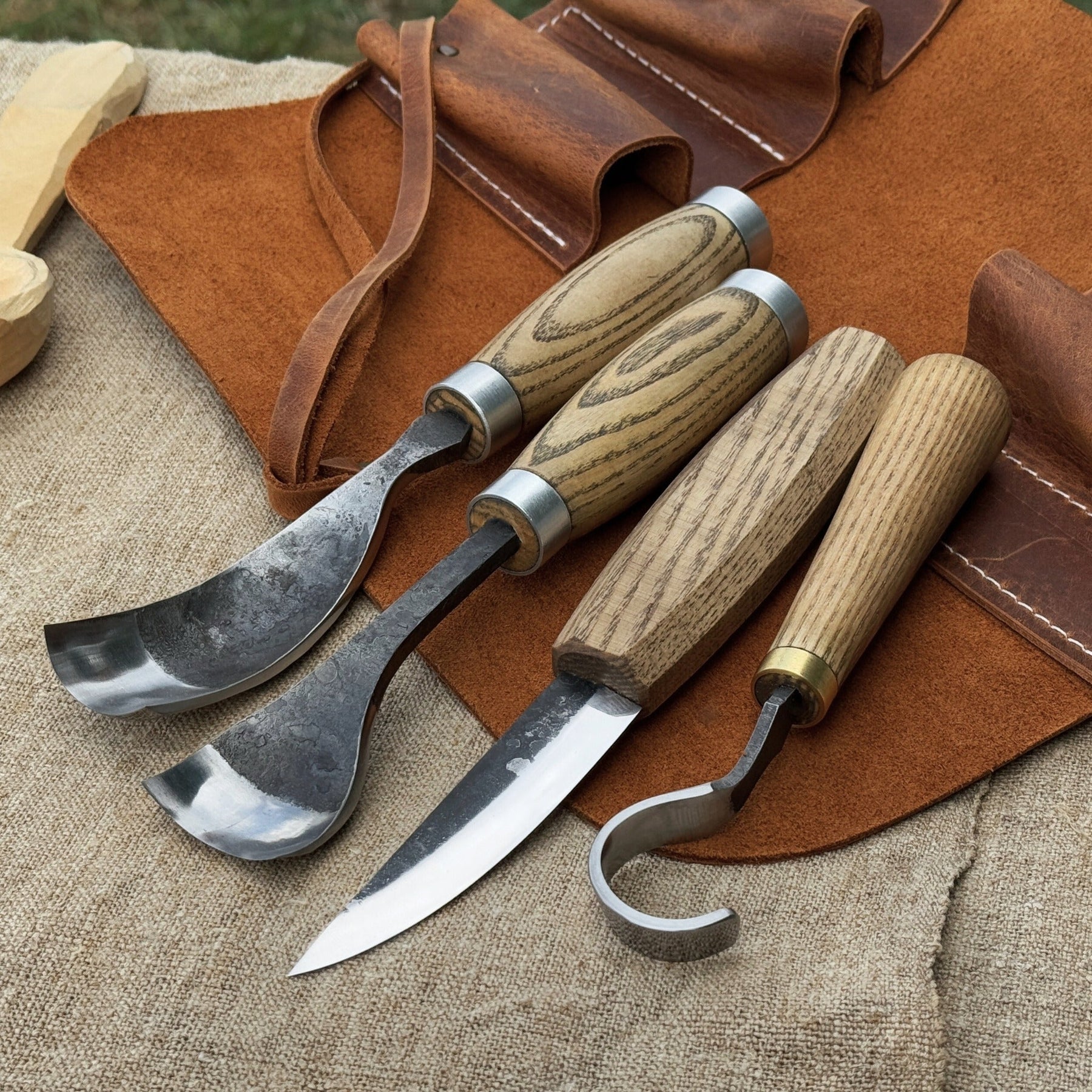 4-Piece Spoon Carving Tool Set with Leather Roll