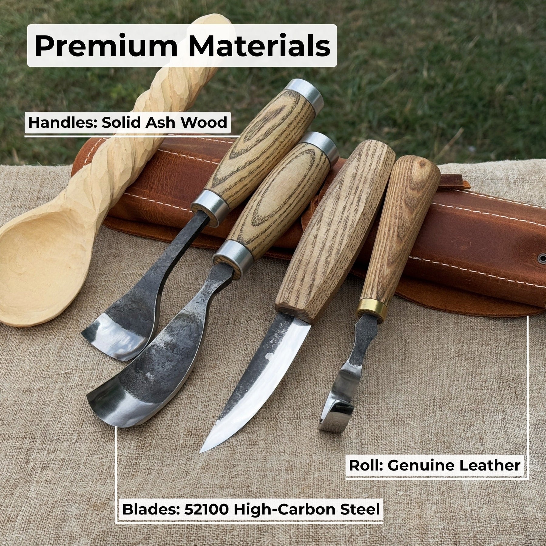 4-Piece Spoon Carving Tool Set with Leather Roll