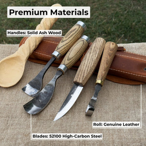 4-Piece Spoon Carving Tool Set with Leather Roll