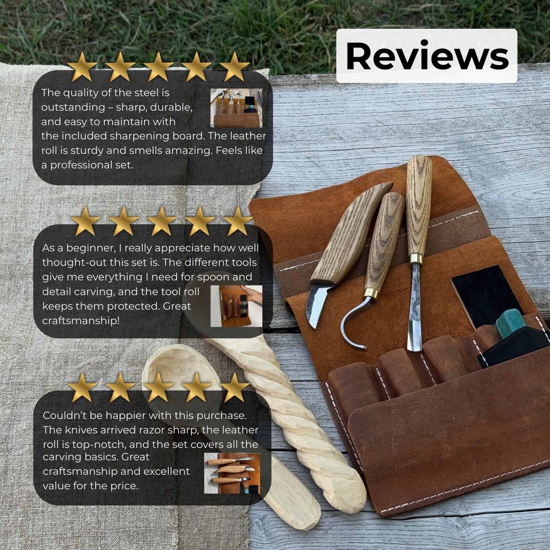 4-Piece Spoon Carving Tool Set with Sharpening Board
