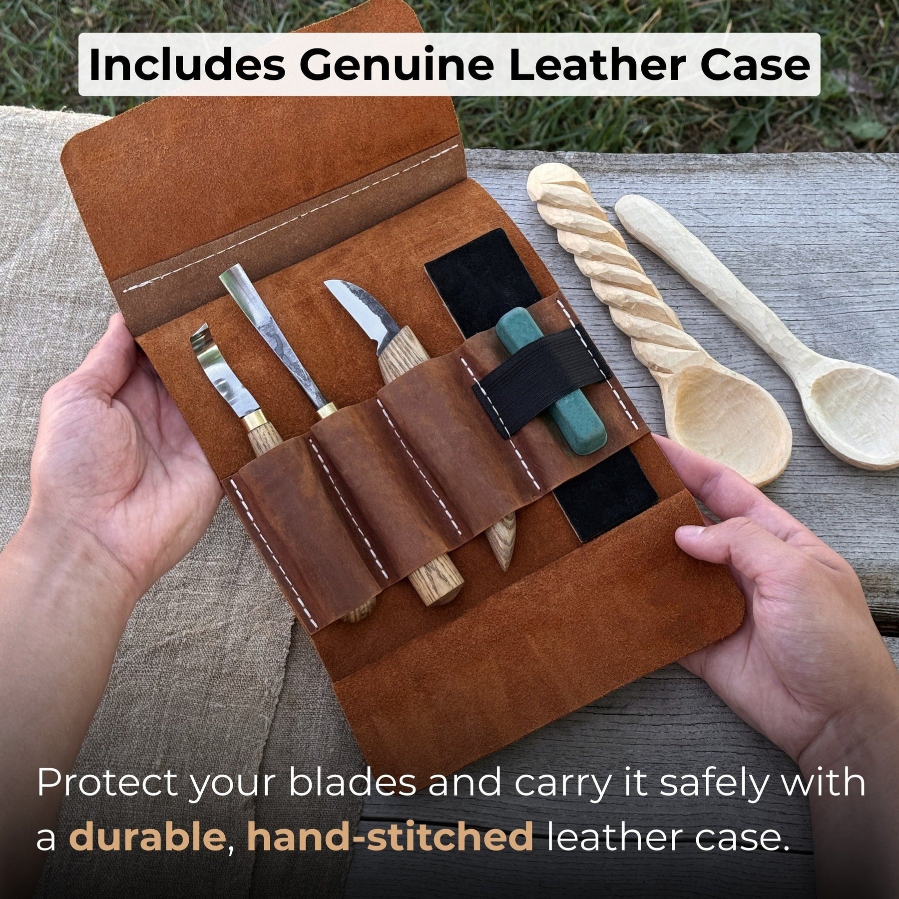 4-Piece Spoon Carving Tool Set with Sharpening Board