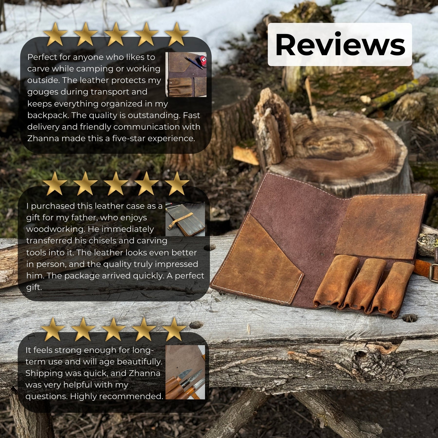 4 Pocket Leather Tool Roll for Carving Tools
