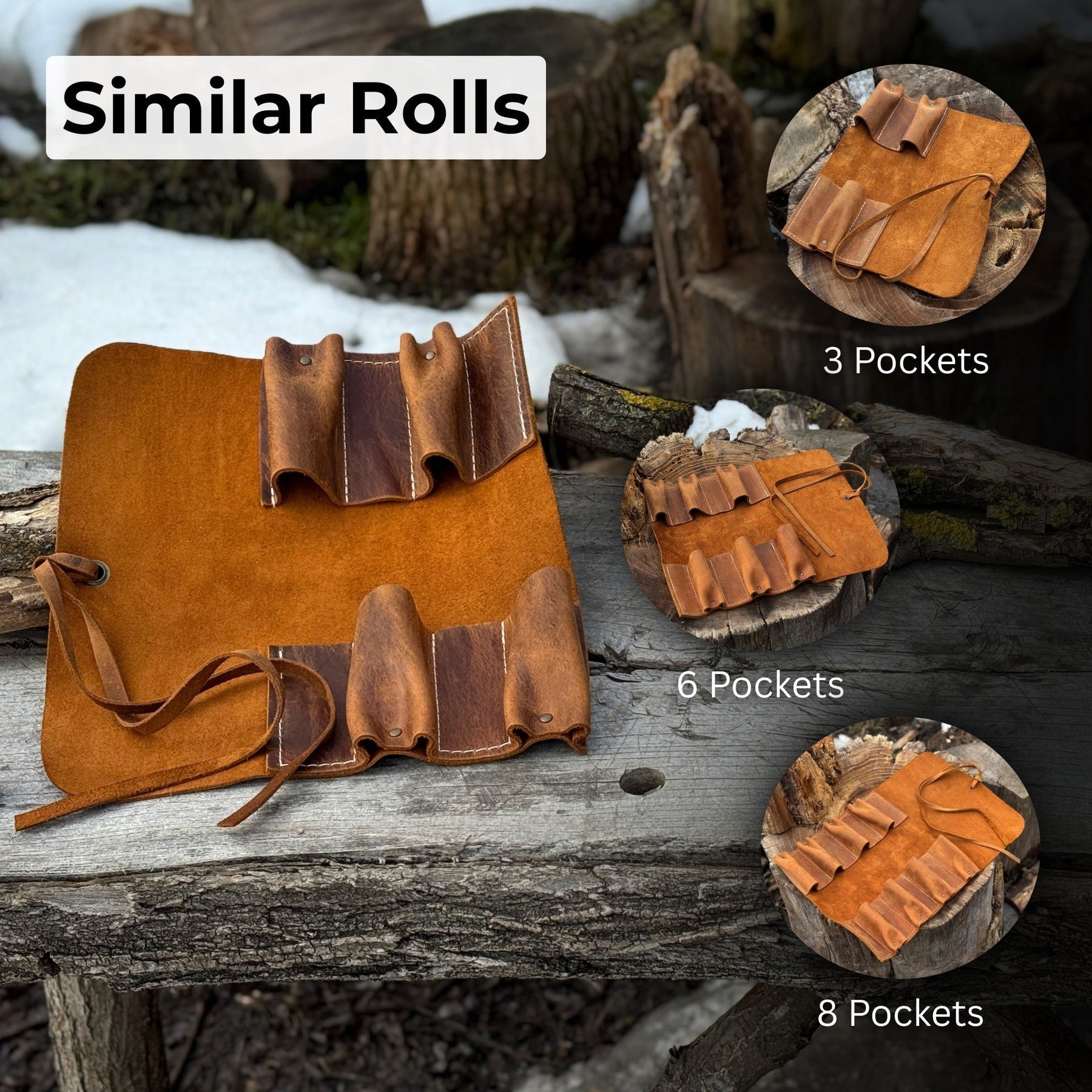 4 Pocket Leather Tool Roll