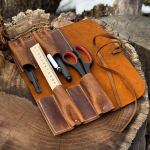 4 Pocket Leather Tool Roll