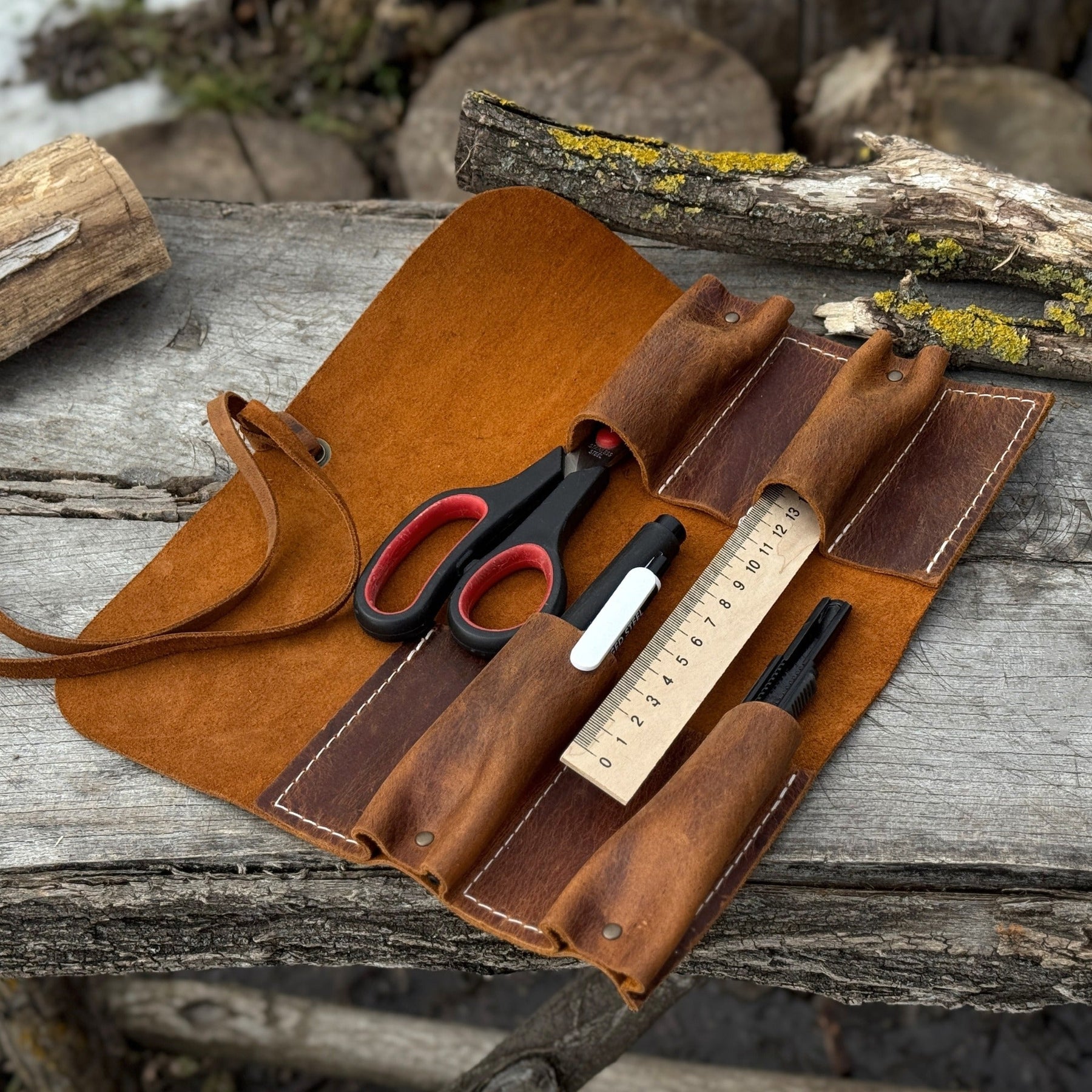 4 Pocket Leather Tool Roll