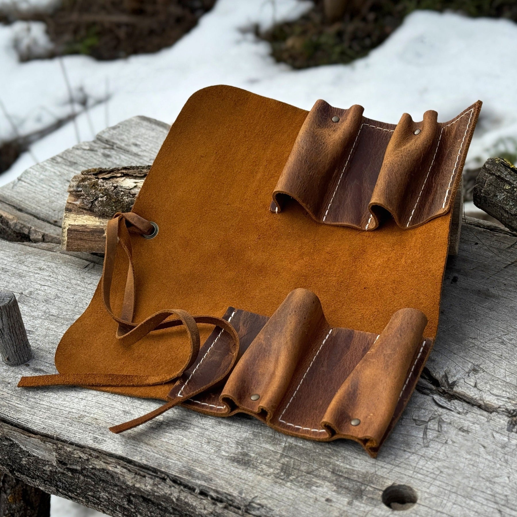 4 Pocket Leather Tool Roll