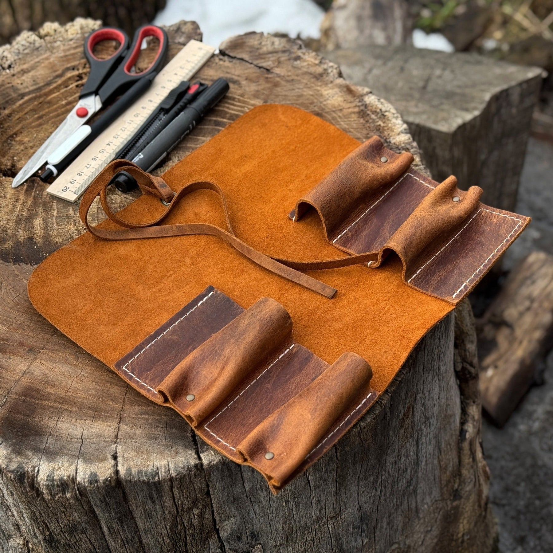 4 Pocket Leather Tool Roll