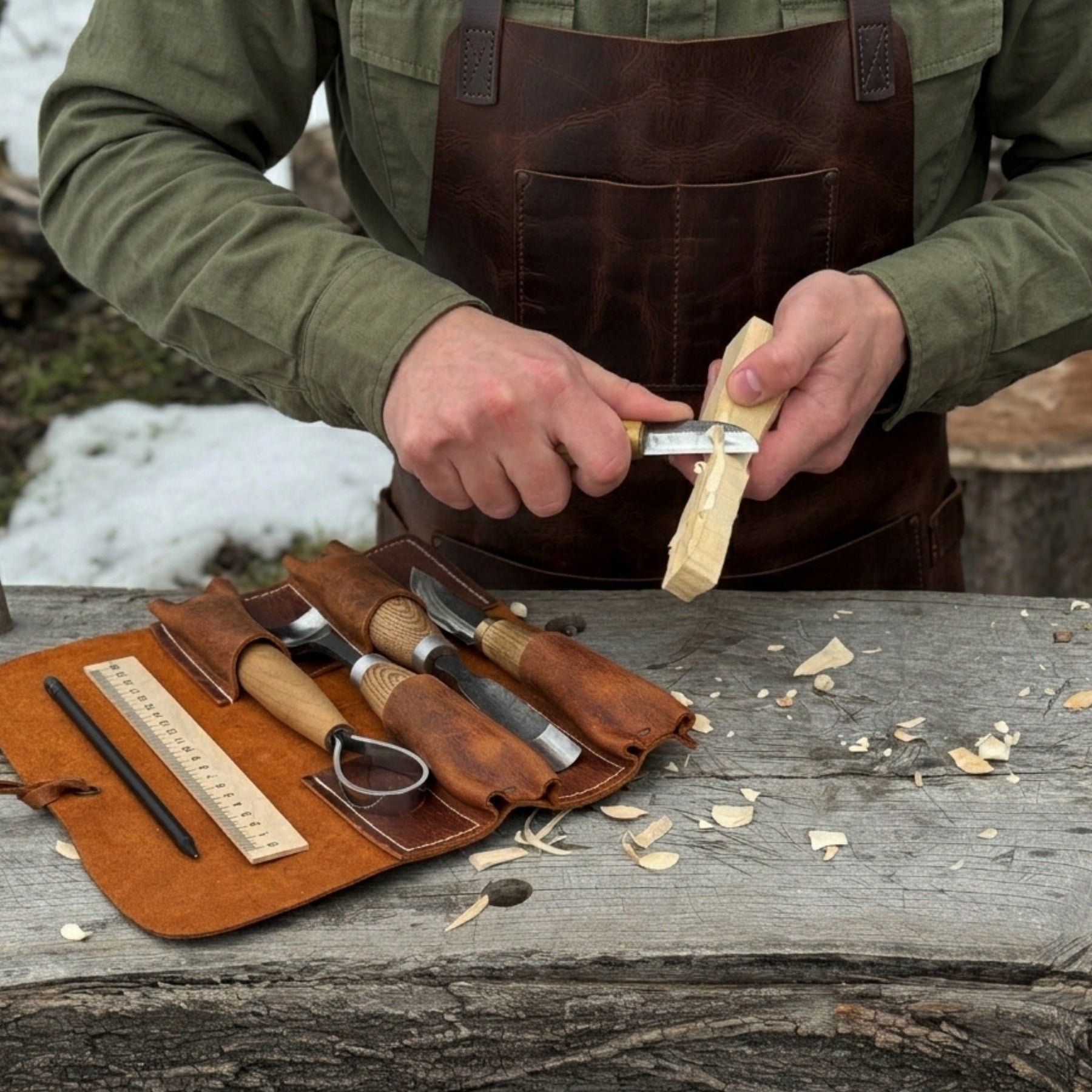 4 Pocket Leather Tool Roll