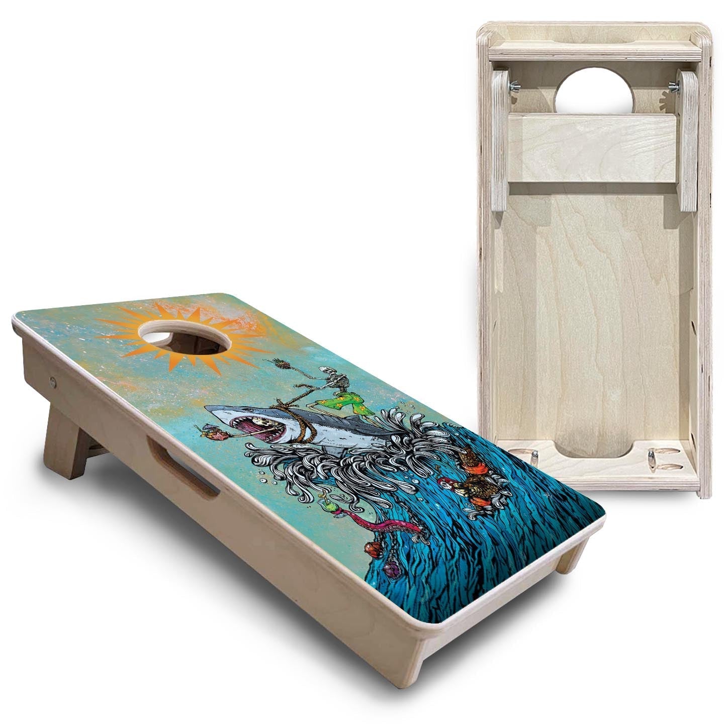 Great White Wave - Mini Cornhole Board Set (12" x 24") with 8 Mini Bags by Cornhole Solutions, custom cornhole board detail photo 5
