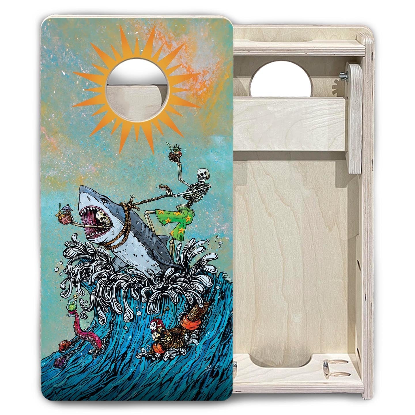 Great White Wave - Mini Cornhole Board Set (12" x 24") with 8 Mini Bags by Cornhole Solutions, custom cornhole board detail photo 6