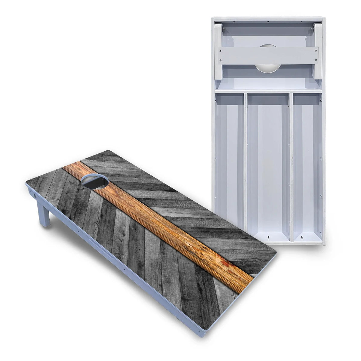 Grey Herringbone Cornhole Boards - All Weather Series