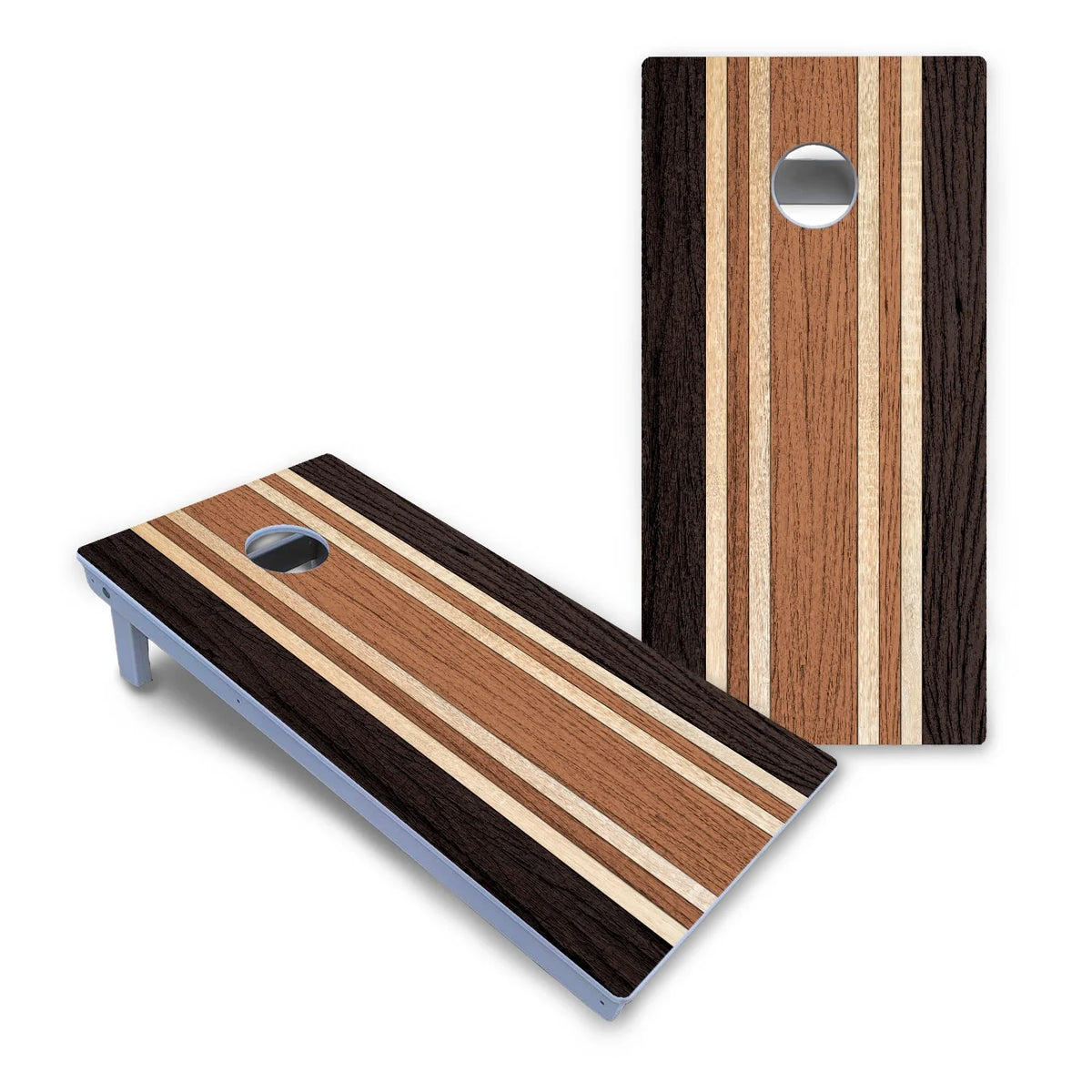 Brown Two Tone Stripes Cornhole Boards - All Weather Series