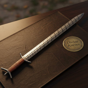 Traditional Damascus Forged Steel Celtic Sword with a layered Damascus blade