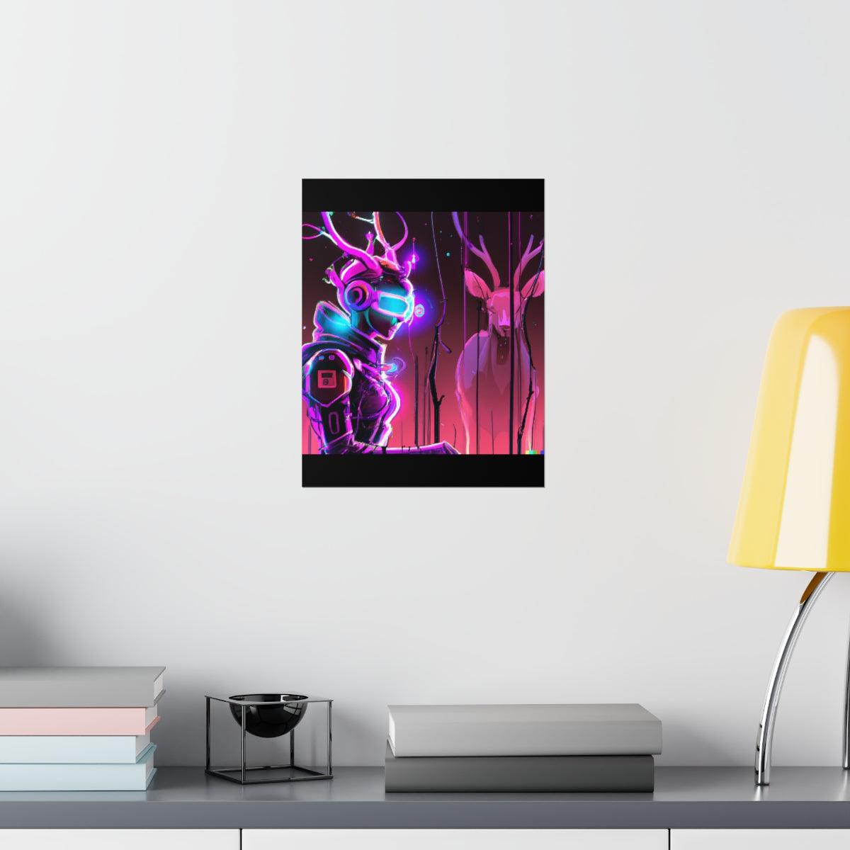 futuristic woman and deer Posters