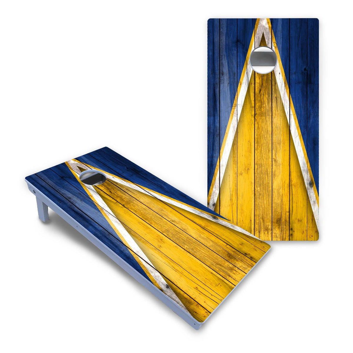 Yellow/Blue Triangle Cornhole Boards - All Weather Series