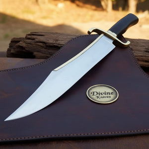 Musso Bowie Knife with Inlaid Brass Spine Strip and Buffalo Horn Grip