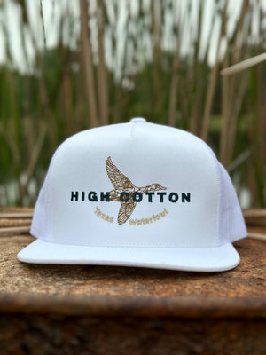Duck Hunting White Flat Bill Hat by High Cotton Hat Co in Texas