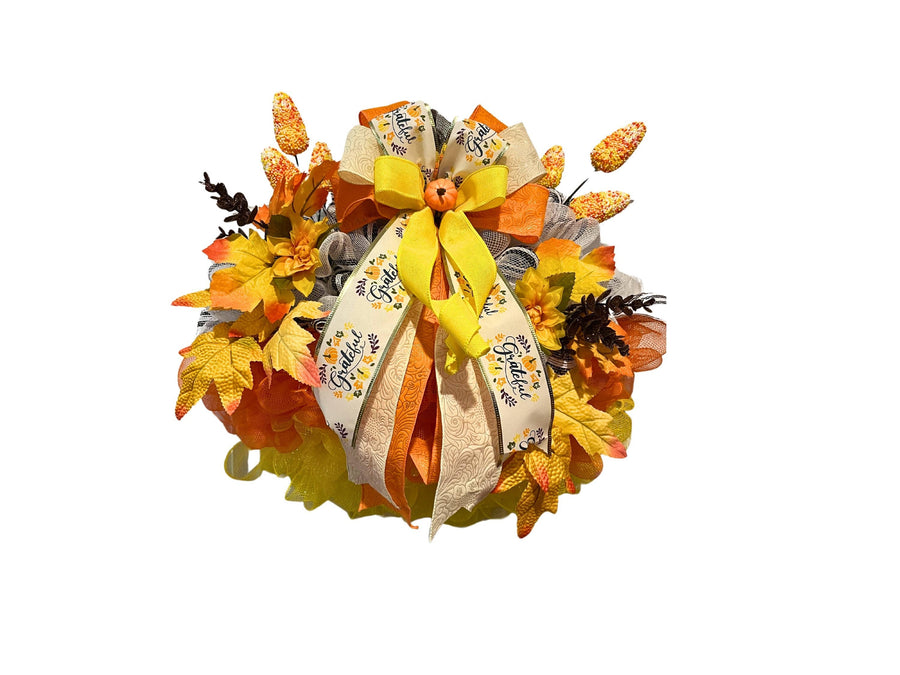 Thanksgiving | Thanksgiving Wreath | Mesh Autumn Leaves | Pumpkins | 'Give Thanks' Ribbon