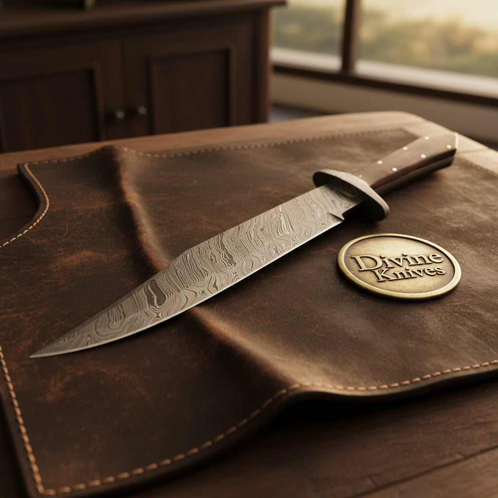 Coffin Handle Damascus Western Clip Point Bowie with Tapered Grip