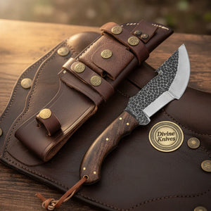 Rosewood Hammer Forged Gut Hook Tracker with Heavy Textured Blade by Divine Knives — view 1 of 2