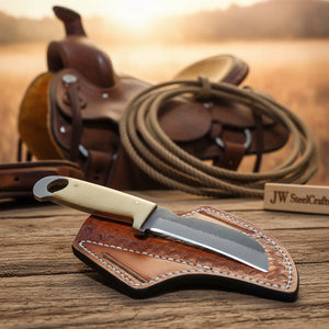 Ivory Sunburst Bull Cutter Knife 8" Handmade Carbon Steel With Ivory Bone Handle