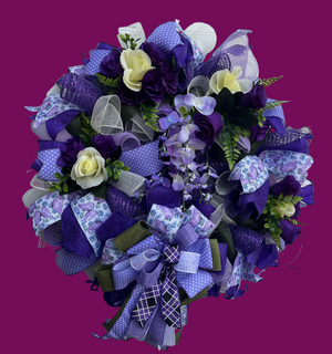 Purple Floral Wreath | Silk Flower Door Decor detail view by Bouge Creations
