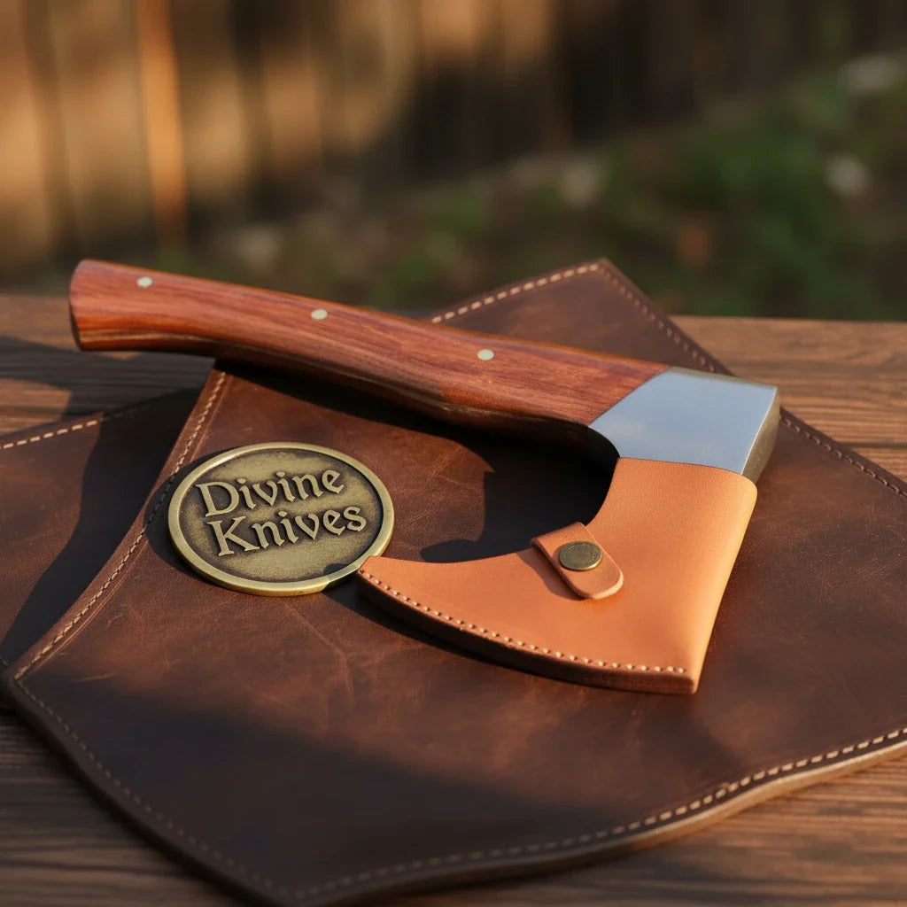 Hand-Forged Bearded Camp Axe with Rosewood Handle by Divine Knives — product view 2