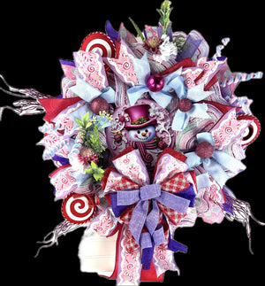 Pink Snowman Christmas Wreath | Blue & Pink Door Decor by Bouge Creations, view 3