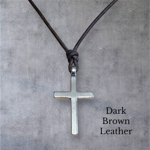 Classic Cross Necklace - Sterling Silver on Leather Cord by Forged By Fire — view 2 of 12