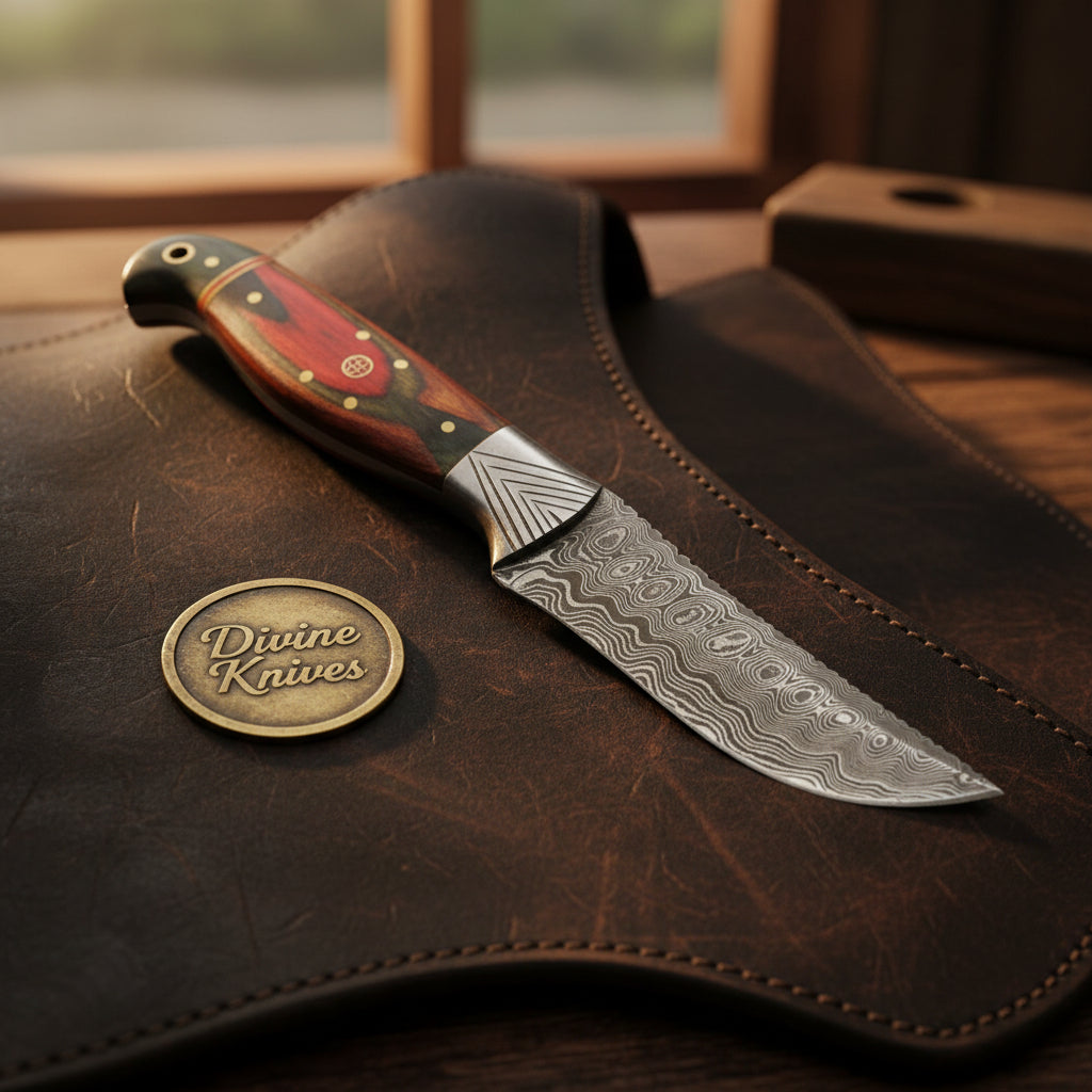 Pakkawood Handle Hunting Knife with Filework Bolster and Layered Steel Blade