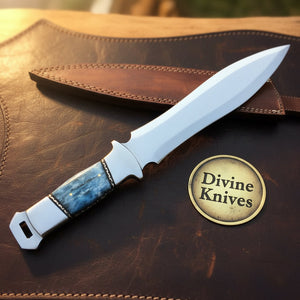 Blue Resin Greek Xiphos Dagger with Leaf-Shaped Double-Edged Blade