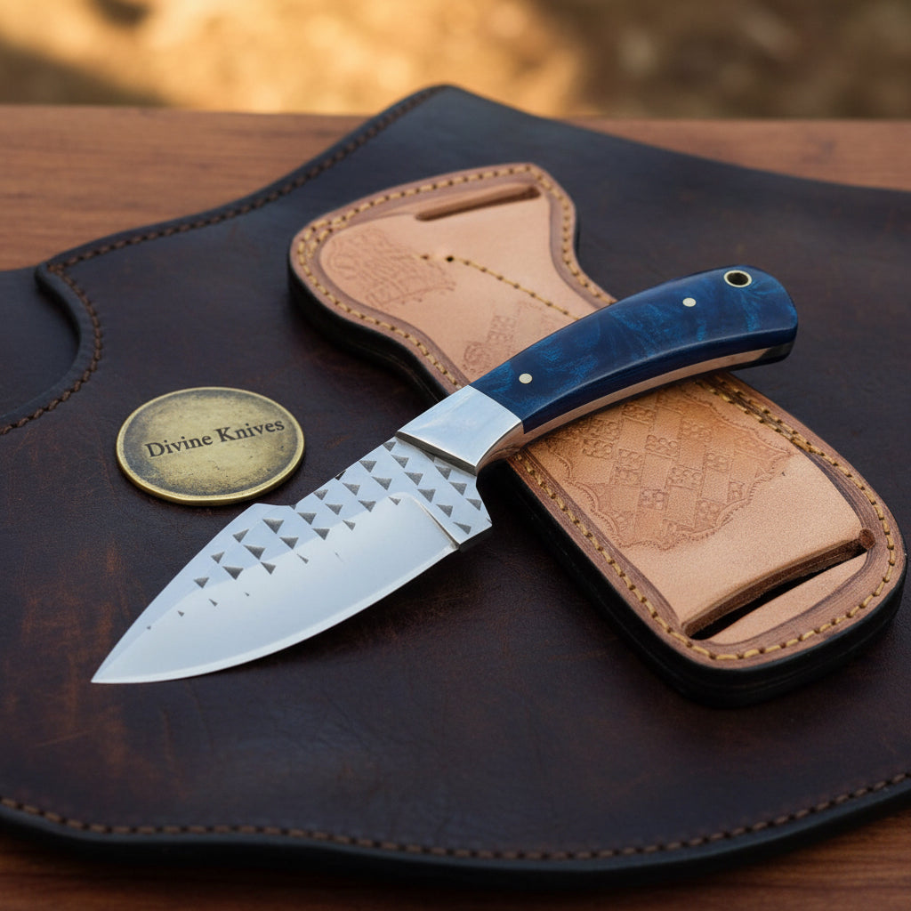 Rasp Blue Resin Skinner with Textured Blade by Divine Knives