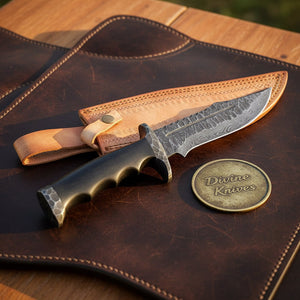 Forged Damascus Integral Bowie with Continuous Steel Frame