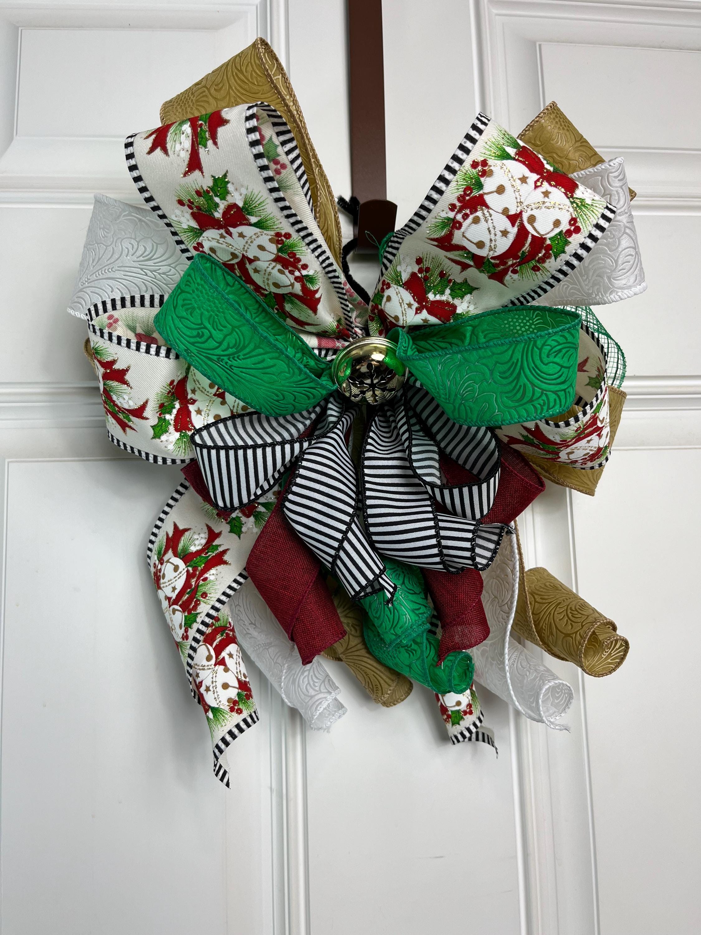 Christmas Holly Bow | Silver Bell Wreath Decor by Bouge Creations, view 2