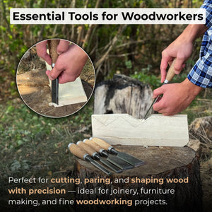 5-Piece Small Timber Framing Chisel Set with Leather Case