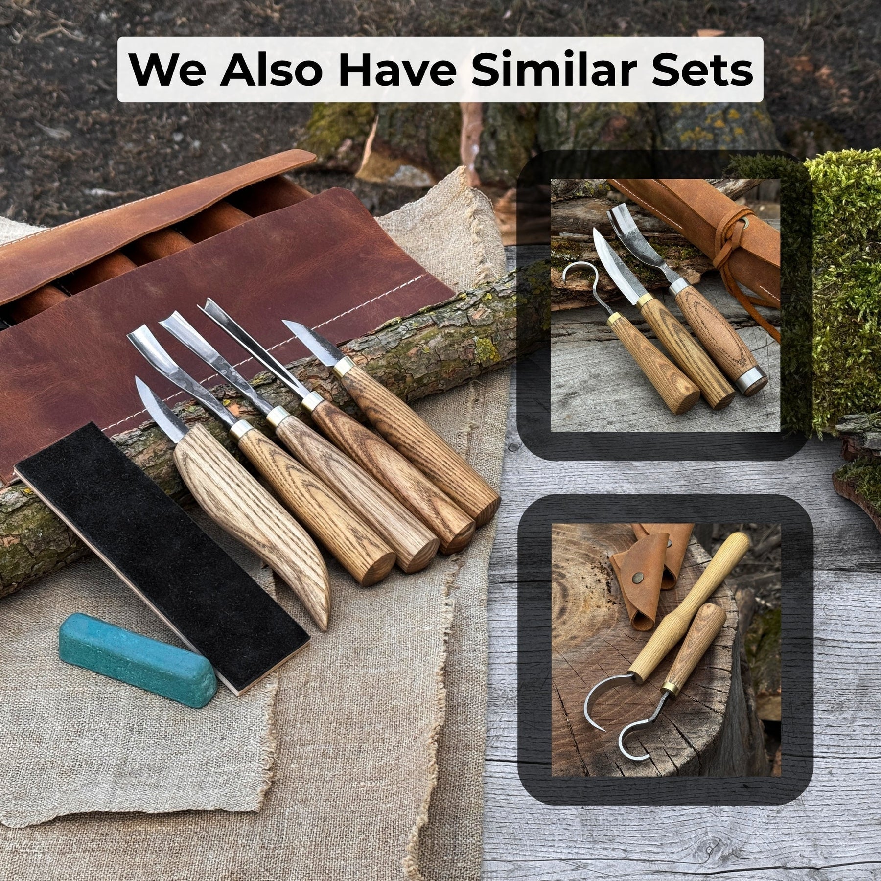 5-Piece Wood Carving Tool Set with Sharpening Board & Leather Case