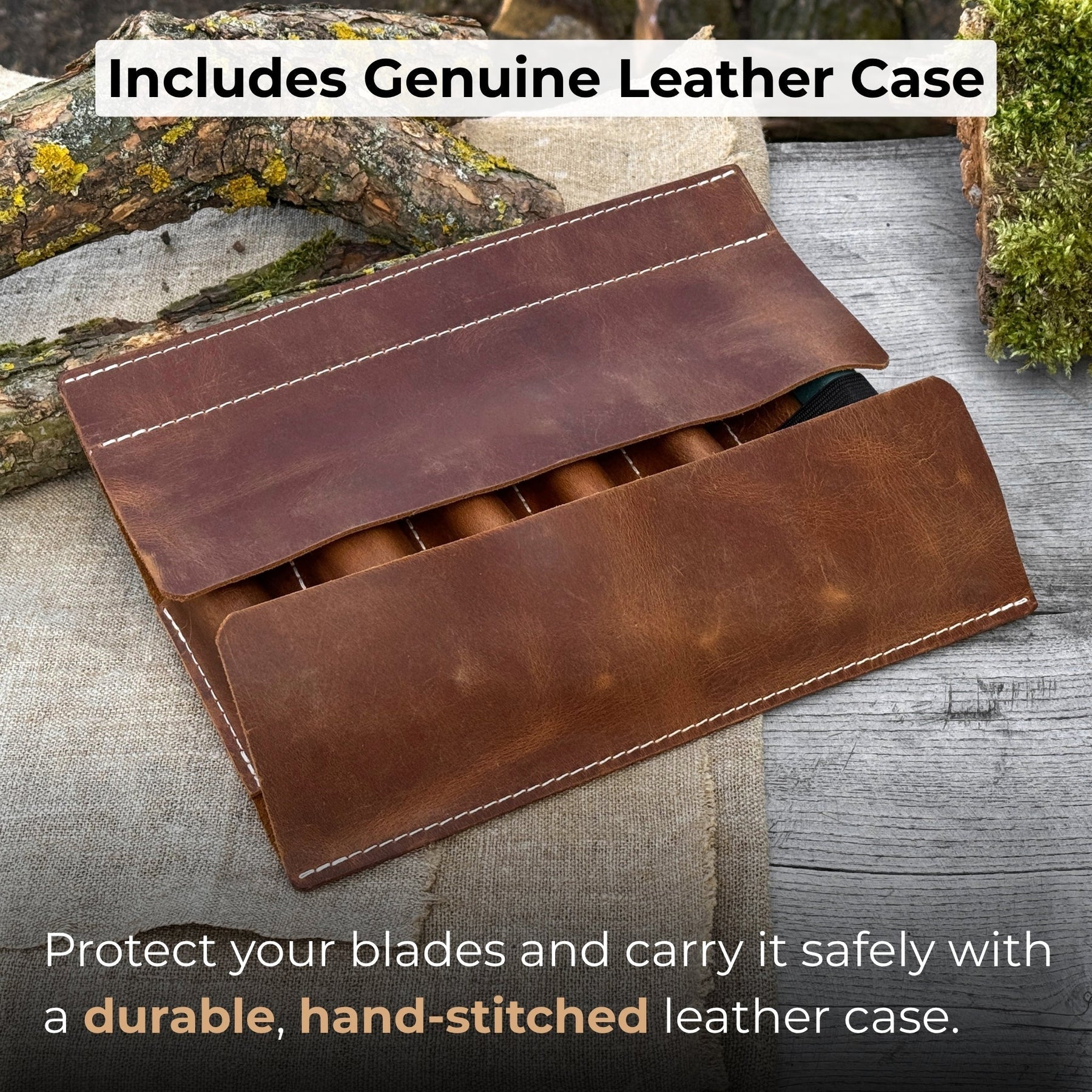 5-Piece Wood Carving Tool Set with Sharpening Board & Leather Case