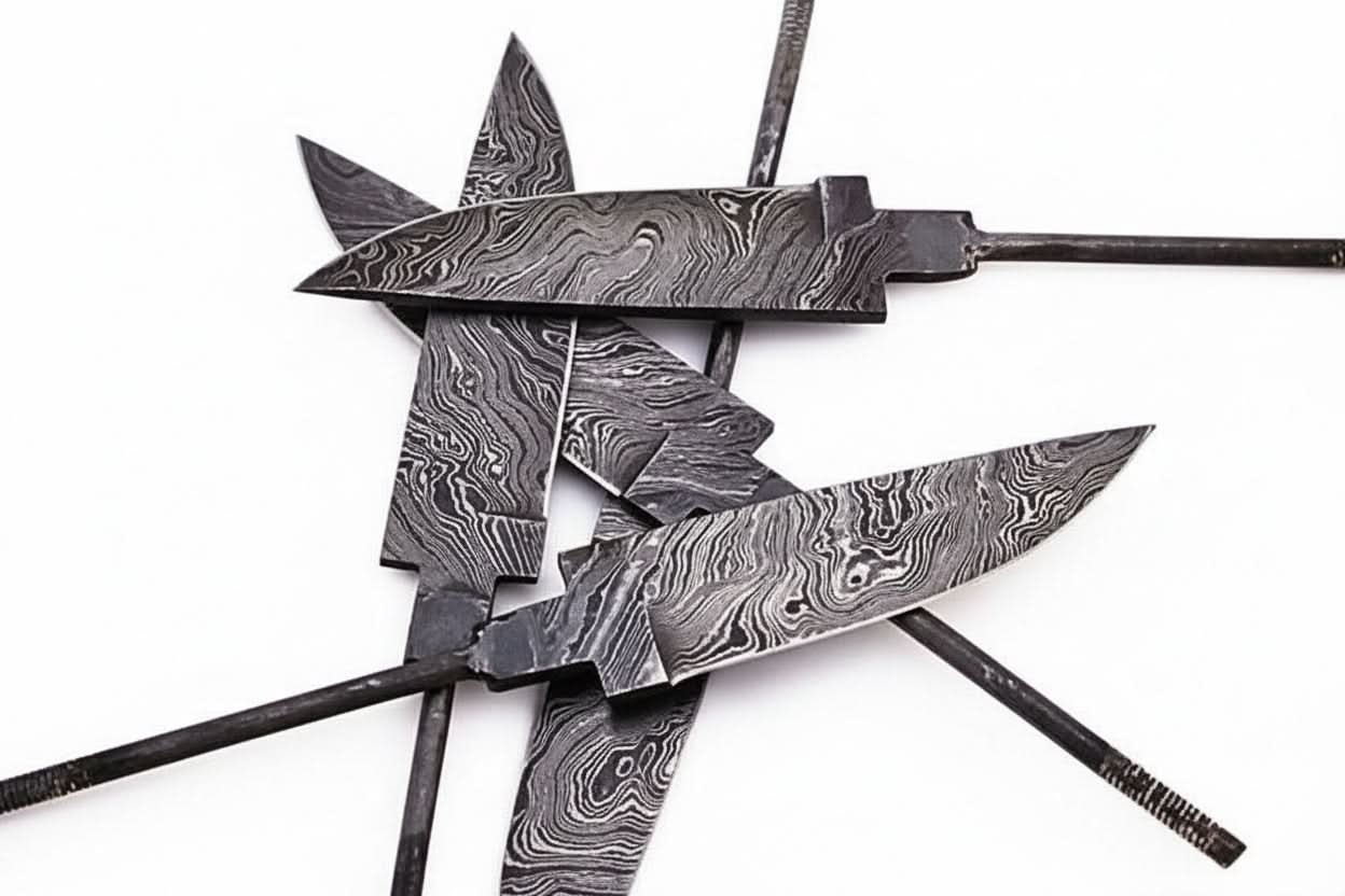 5-Piece Hand Forged Damascus Hunting Knife Blanks Set by JW SteelCrafts, Damascus knife main product photo