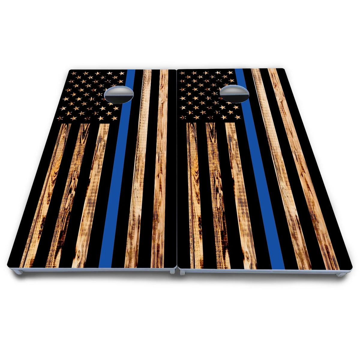 Blue & Red Line Burnt Flag Cornhole Boards - All Weather Series