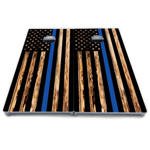 Blue & Red Line Burnt Flag Cornhole Boards - All Weather Series