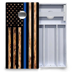 Blue & Red Line Burnt Flag Cornhole Boards - All Weather Series