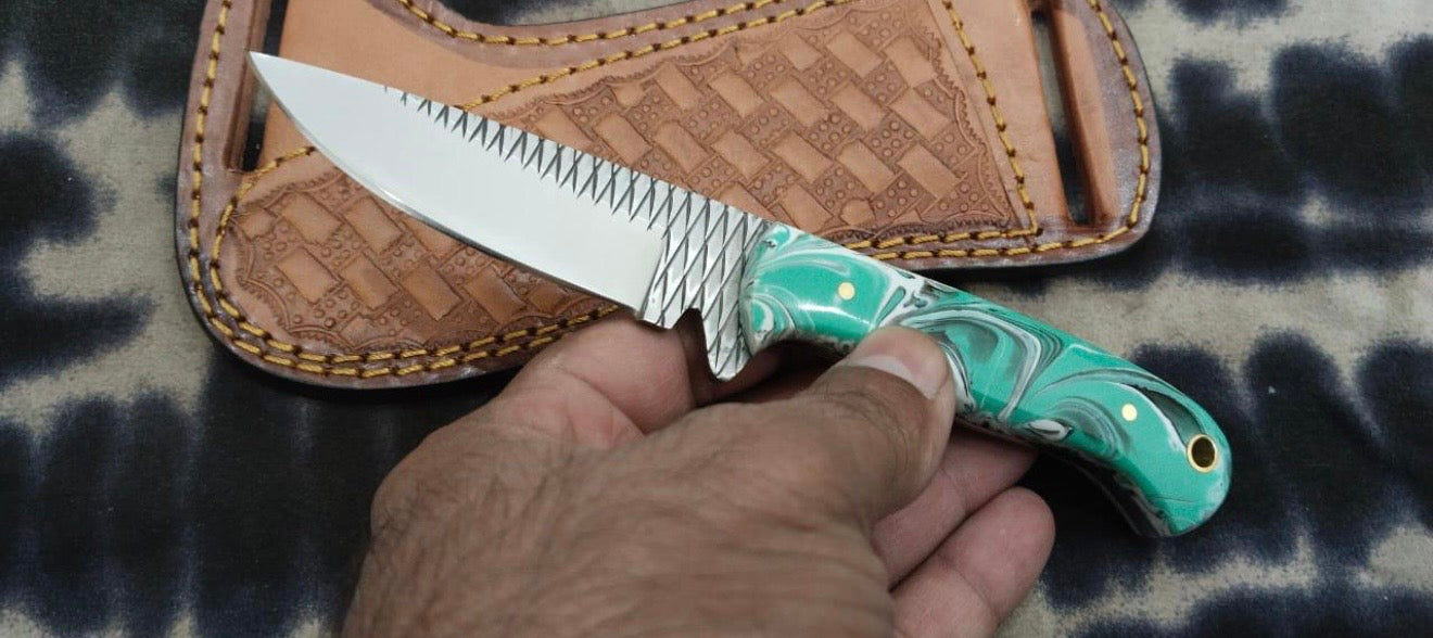 Mint Green Swirl Resin Rasp Cowboy Knife product detail, view 3
