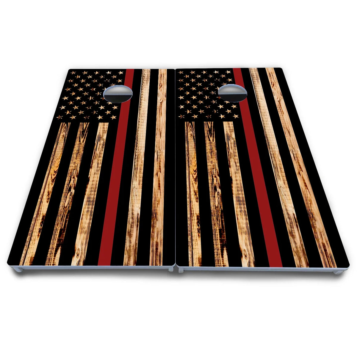 Blue & Red Line Burnt Flag Cornhole Boards - All Weather Series