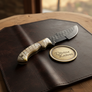 Black Forged Bushcraft Tracker Knife with Carved Handle for Outdoor Work